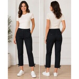 Talbots Women's 10 Black Cropped Tie Casual Career Trouser Pants NWT $70 Retail